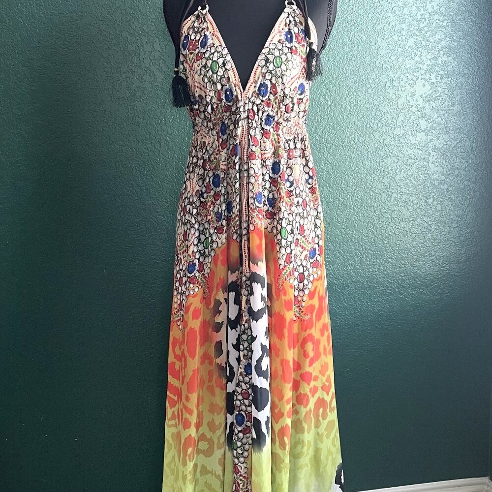 🌈 Embellished Halter Maxi Dress with Ombre Animal Print 🌈